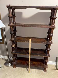lot 127U image: Vintage Wooden Shelving Unit with Turned Wood Design