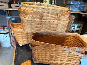 lot 137G image: Set of 3 Vintage Woven Baskets - Rustic Home Decor and Storage