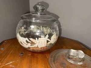 lot 137U image: Vintage Glass Jar with Lid and Unique Design