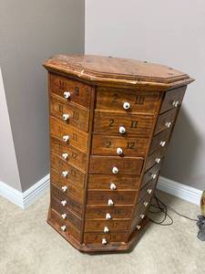 Antique octagonal hardware store screw and bolt rotating cabinet