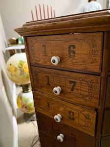 Antique octagonal hardware store screw and bolt rotating cabinet