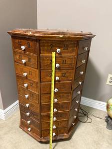Antique octagonal hardware store screw and bolt rotating cabinet
