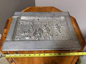 lot 145U image: Vintage Embossed Anton Reiche Metal Easter Chocolate Mold with Rabbit Scene