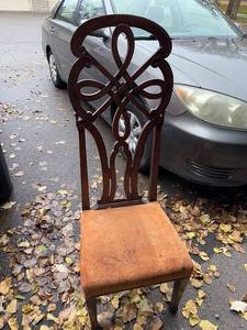 lot 153G image: Antique High Back Wooden Chair with Decorative Backrest