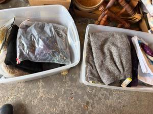 lot 156G image: Assorted Textiles and Wool Fabrics Lot Perfect for Rug Hooking