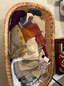 lot 175U image: Basket of Assorted Wool Fabric for Crafts and Sewing