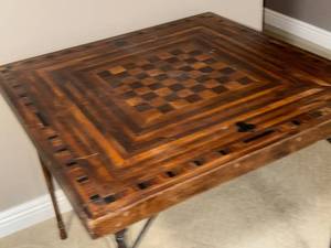 lot 182U image: Vintage Wooden Game Table with Checkered Design