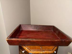 lot 183U image: Vintage Wooden Serving Tray with Rustic Red Finish, 24x18 Inches