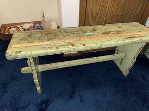 lot 190U image: Vintage Wooden Bench with Distressed Green Paint