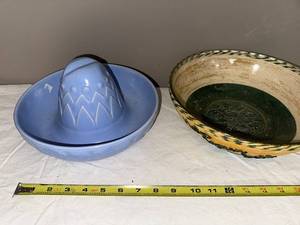 lot 191U image: Unique Ceramic Bowls Blue Sombrero & Multicolored Help Yourself