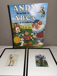 lot 195U image: Childrens ABC Coloring Book & Framed Curious George Illustrations Set