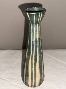 lot 201U image: Vintage Mid-Century Rockabilly Blue Striped Ceramic Vase