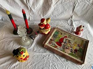 lot 62G image: Vintage Christmas Lot Candles, Figurines, Puzzle