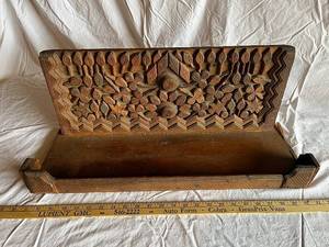 lot 63G image: Vintage Tramp Art Carved Wooden Shelf with Intricate Design