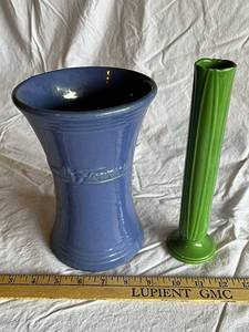 lot 66G image: Blue Pottery Vase & Green Ceramic Vase Set