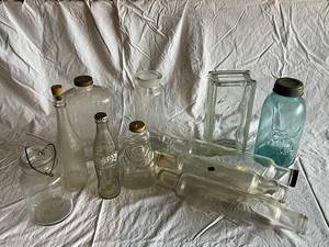 lot 68G image: Vintage Glass Bottle and Jar Collection - Includes Coca-Cola & Ball Mason
