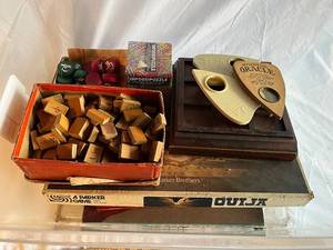 lot 125G image: Vintage Parker Brothers Ouija Board, Impossipuzzle & Wooden Tiles Lot