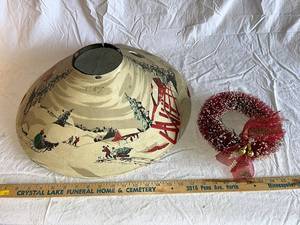 lot 146G image: Vintage Christmas Lampshade with Decorative Holiday Wreath