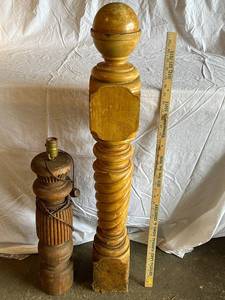 lot 148G image: Vintage Wooden Post and Lamp Base Set