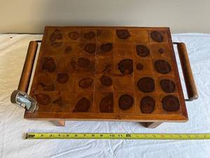 lot 202U image: Vintage Handcrafted Wooden Chopping Board with Handles