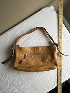 lot 218U image: Coach Tan Leather Handbag with Strap and Zipper Pocket