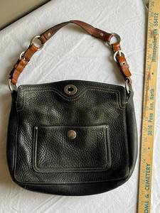 lot 219U image: Authentic Coach Black Leather Handbag with Brown Strap