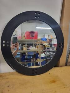 lot 9G image: Round Wall Mirror with Metal Frame by Becker Designed, Inc.