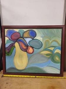 lot 13G image: Abstract Oil Painting with Wooden Frame - 24 x 20