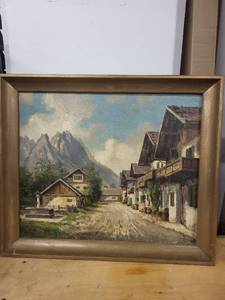 lot 16G image: Charming Vintage Landscape Painting of a Mountain Village