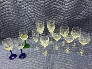 lot 26T image: Set of 12 Assorted Wine Glasses Including Souvenir and Etched Styles