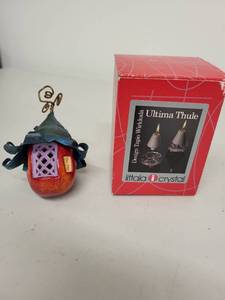 lot 3H image: Set of 2 Iittala Ultima Thule Crystal Candle Holders with Fantasy House Ornament