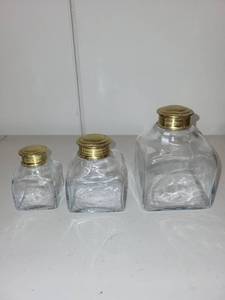 lot 25H image: Set of 3 Holmegaard Denmark Glass Jars with Brass Lids