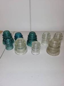 lot 32H image: Collection of 8 Vintage Glass Telegraph and Power Line Insulators