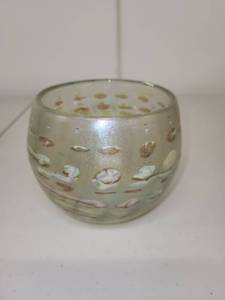 lot 44H image: Handblown Iridescent Art Glass Bowl with Textured Dot Design