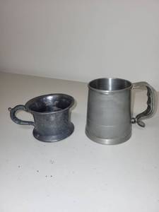 lot 50H image: Pair of Vintage Pewter Tankard and Ornate Mug