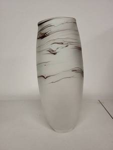 lot 71H image: Signed Dan Neff Art Glass Vase 12 Inch Frosted with Swirl Design