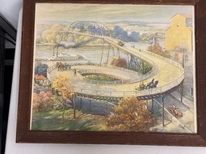 Vintage Framed Print "The Old Spiral Bridge at Hastings" by Edward Brewer 1948