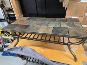 lot 17T image: Slate Tile Top with Metal Frame Parsons Table, Coffee Table, and End Tables