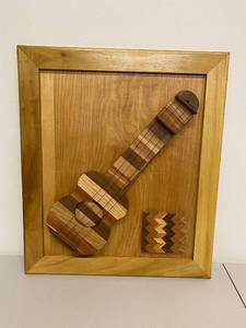 lot 11BC image: Handcrafted Wooden Guitar Wall Art with Frame - Unique Music Decor Piece