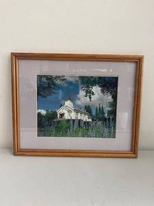 lot 17SP image: Framed Norwegian Church Photograph with Wooden Frame - 14x12 Inches