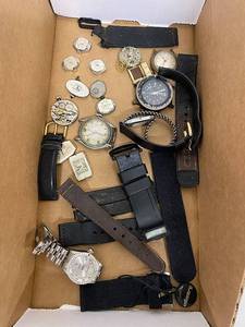 lot 20BC image: Assorted Watch Parts Lot with Faces, Bands, and Components for Restoration