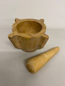 lot 22BC image: Vintage Large Mortar and Pestle Set - Heavy Stone Kitchen Tool, 6in Diameter