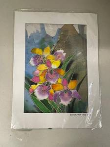 lot 28SP image: Colorful Floral Batik Painting Art in Protective Sleeve 10x14 Inches