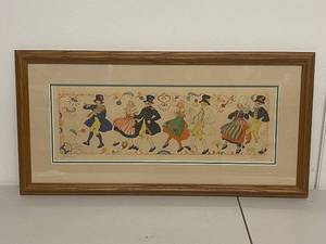 lot 20K image: Scandinavian Artwork Framed Print SwedishNorwegian Dance Scene 30x16