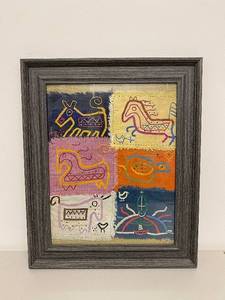 lot 24K image: Framed Textile Art with Colorful Abstract Animal Designs
