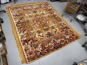 lot 40K image: Vintage Floral and Cherub Decorative Tapestry or Carpet with Tassels 78x95 Inches