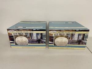 lot 42K image: Two Patriot Lighting Pristine Ceiling Lights Antique Brass Finish, 10-14