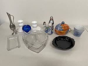 lot 51K image: Mixed Lot Decorative Glassware, Figurines, Candle Holders & Pottery Items