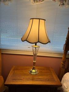 lot 76 image: Pair of Table Lamps with Fluted Glass Base and Fabric Shade, 31 Inches Tall