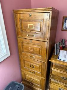 lot 79 image: Wooden 4-Drawer Locking File Cabinet with Brass Hardware